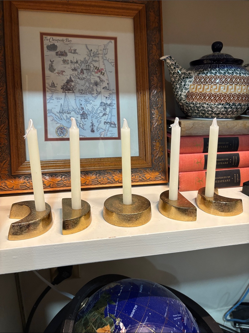 Gold Tone Cast Metal Moonphase Candle Holders